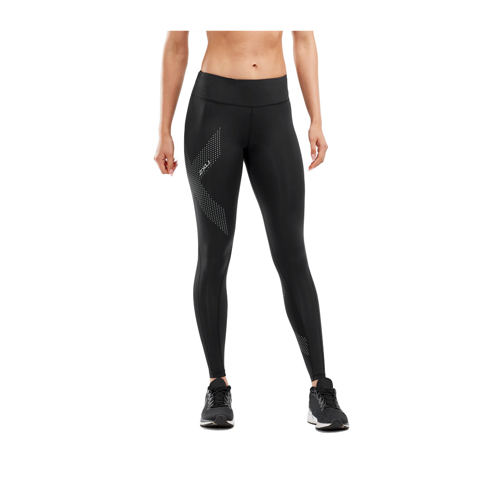2XU Women's Mid-Rise Compression Tight Dotted Reflective Logo Black - Runnr
